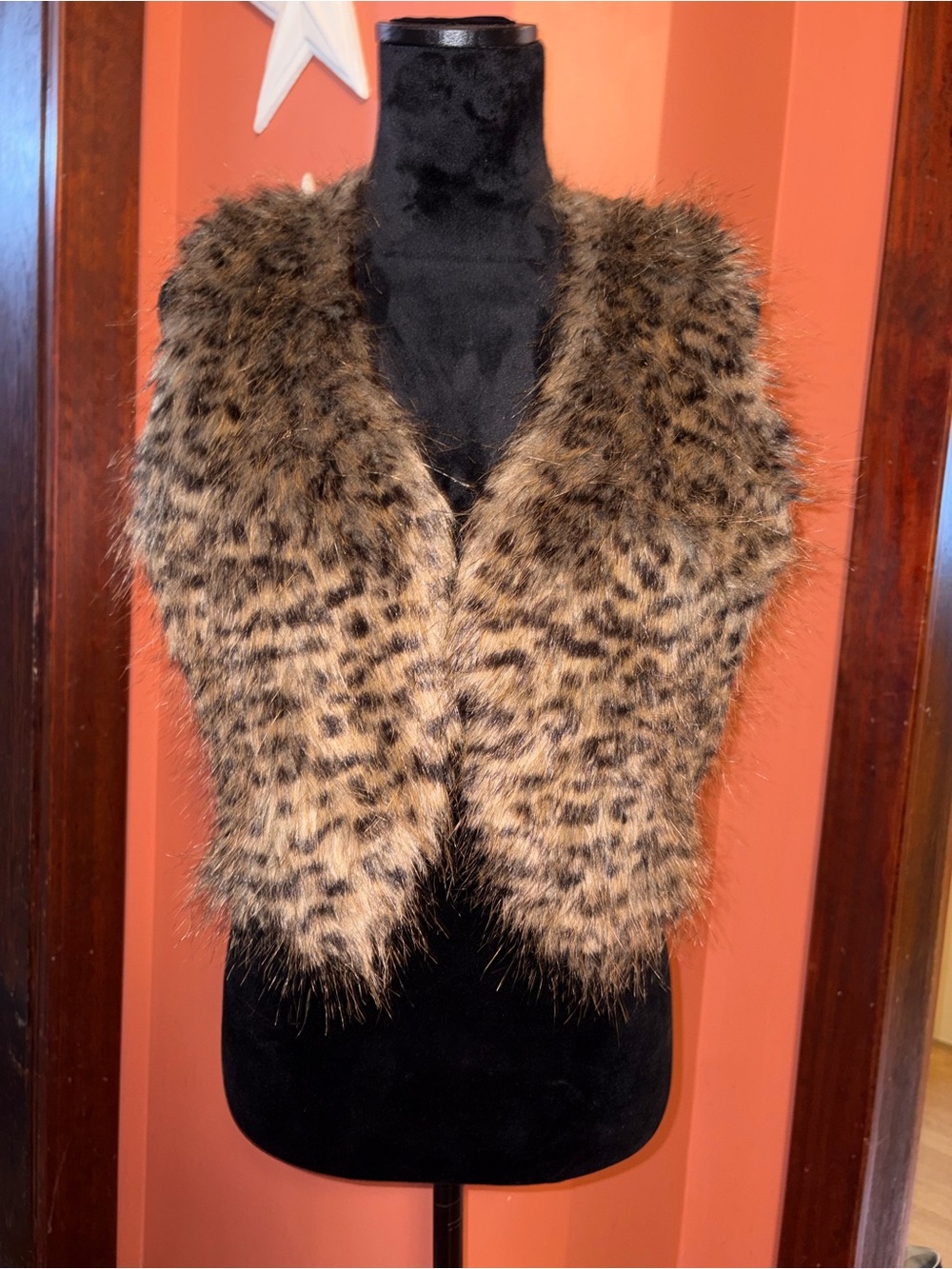 Vintage Y2K Faux Fur Leopard Print Vest - Women's Brown Animal Print Jacket